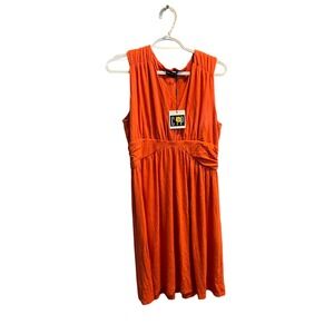 Charm Your Prince Orange Ruched Waist Sleeveless V Neck Midi Dress Women's XXL